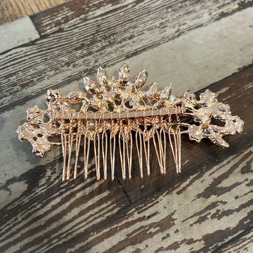 Gorgeous Bling Rose Goldtone Crystal Bridal Comb